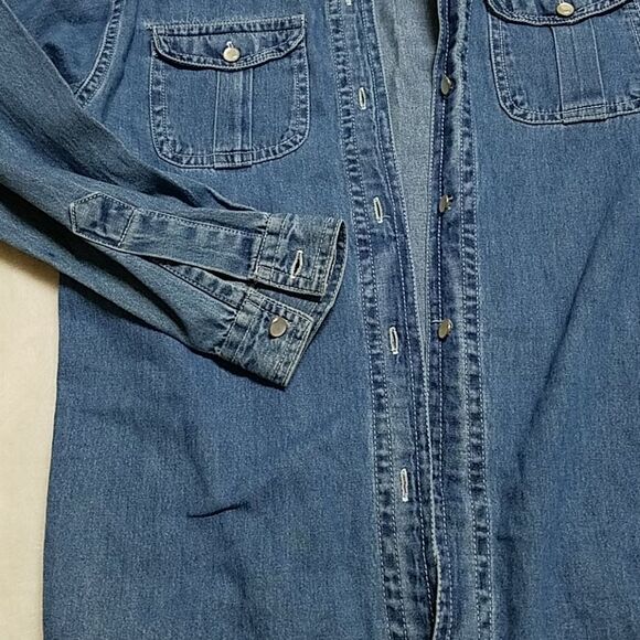 Vintage At Last Chambray Floral Velvet Button Top - Picture 9 of 10